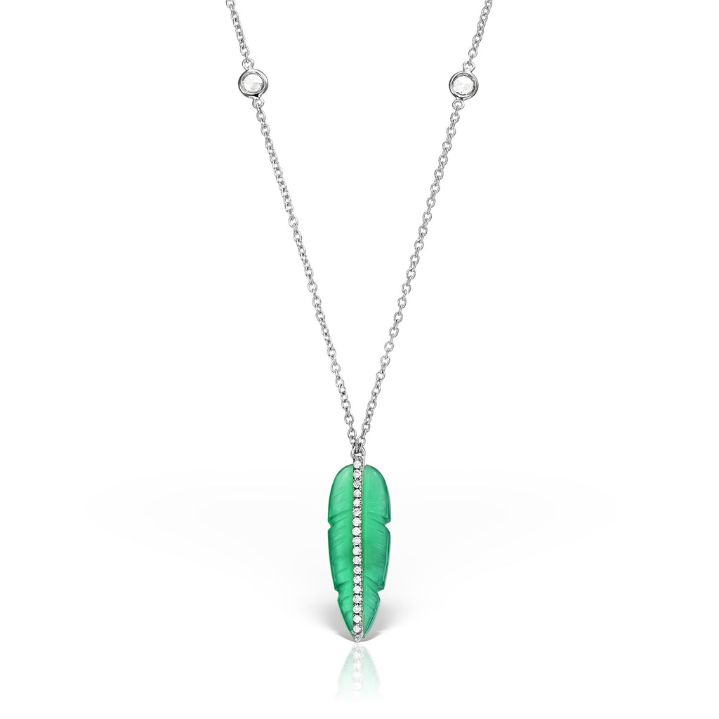 <b>Goddess Ma’at</b><br>Pendant in White Gold with Diamonds and  Green Onyx - Dita Von Helen