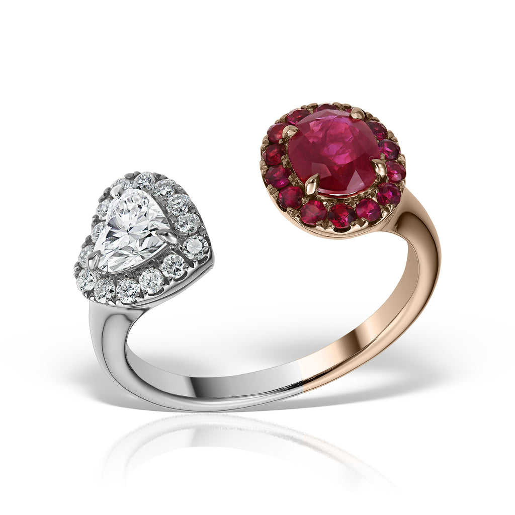 <b>HARMONY</b><br>Ring in Rose and White Gold with Diamond and Ruby - Dita Von Helen