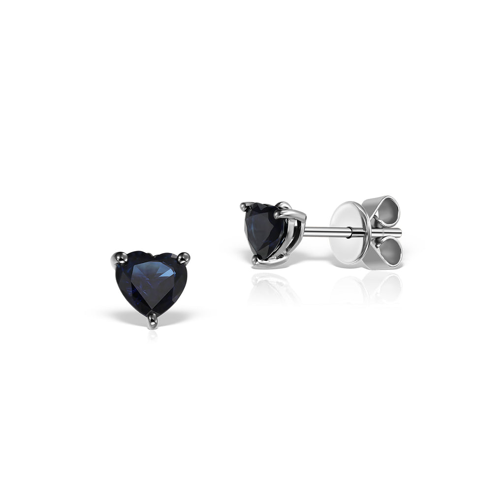 <b>Heart Studs Deep Blu</b><br>Earrings in White Gold with Madagascar Blue Sapphires - Dita Von Helen