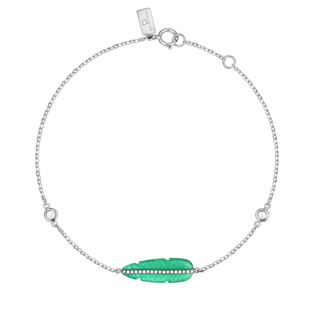 <b>Goddess Ma’at</b><br>Bracelet in White Gold with Diamonds and Green Onyx - Dita Von Helen