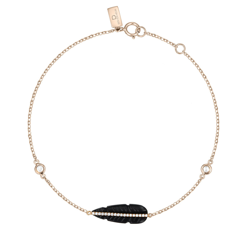 <b>Goddess Ma’at</b><br>Bracelet in Rose Gold with Diamonds and Black Onyx - Dita Von Helen