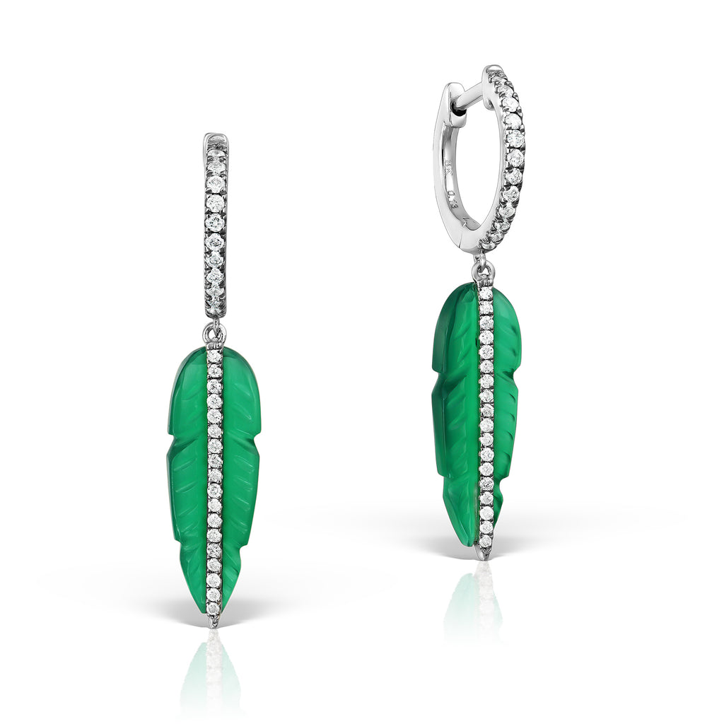 <b>Goddess Ma’at</b><br>Earrings in White Gold with Diamonds and Green Onyx - Dita Von Helen