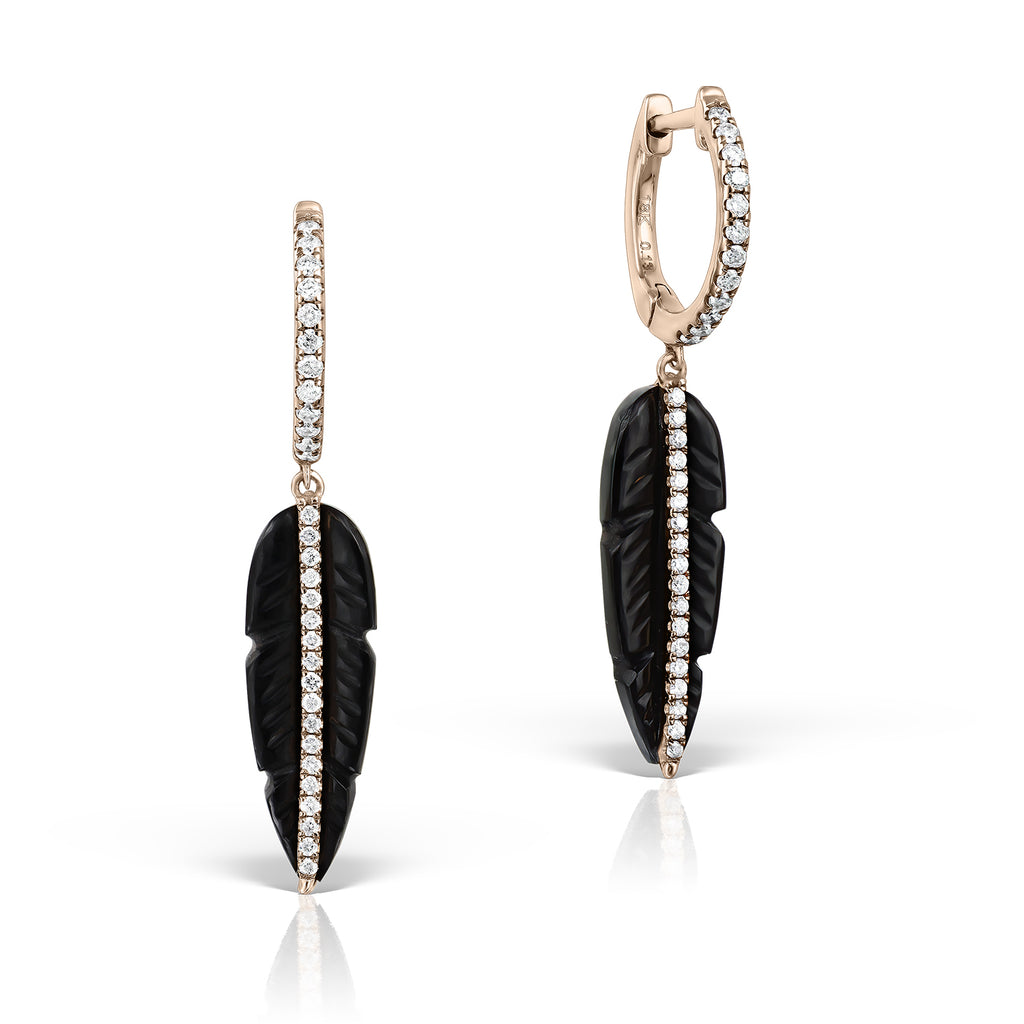 <b>Goddess Ma’at</b><br>Earrings in Rose Gold with Diamonds and Black Onyx - Dita Von Helen