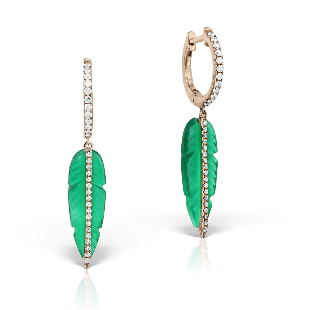 <b>Goddess Ma’at</b><br>Earrings in Rose Gold with Diamonds and Green Onyx - Dita Von Helen