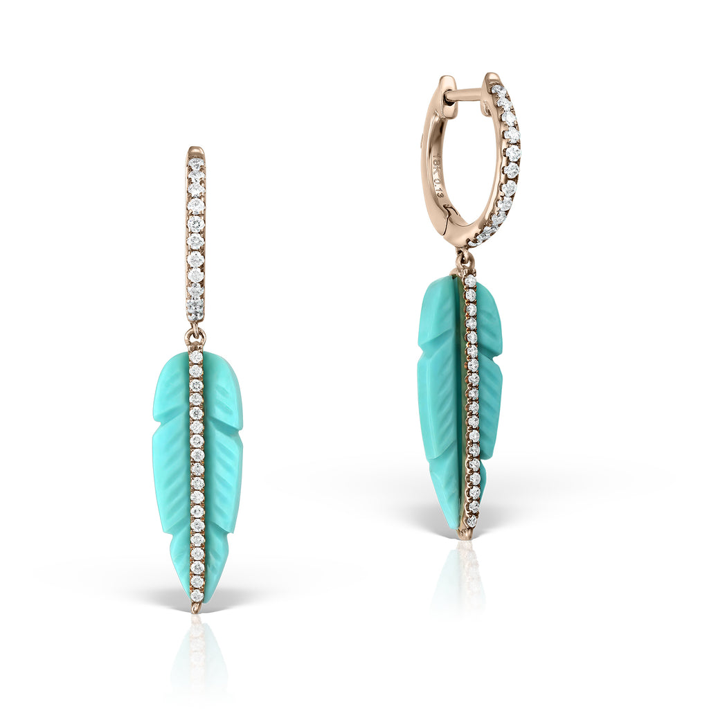 <b>Goddess Ma’at</b><br>Earrings in Rose Gold with Diamonds and Turquoise - Dita Von Helen