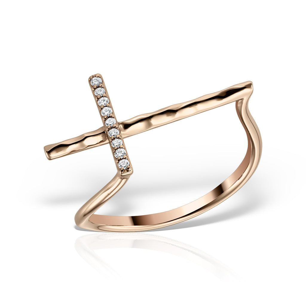 <b>Cross</b><br>Ring in Rose Gold with Diamonds - Dita Von Helen