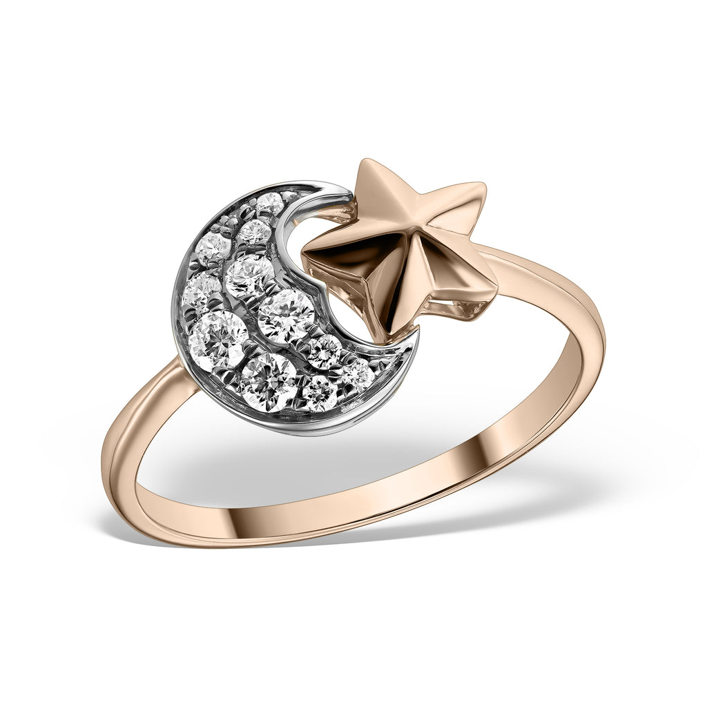 <b>Sun & Moon</b><br>Ring in Rose & White Gold with Diamonds - Dita Von Helen