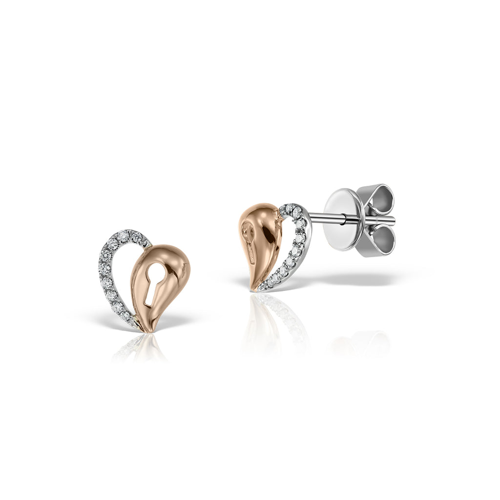 <b>Key of Love</b><br>Earrings in Rose and White Gold with Diamonds - Dita Von Helen