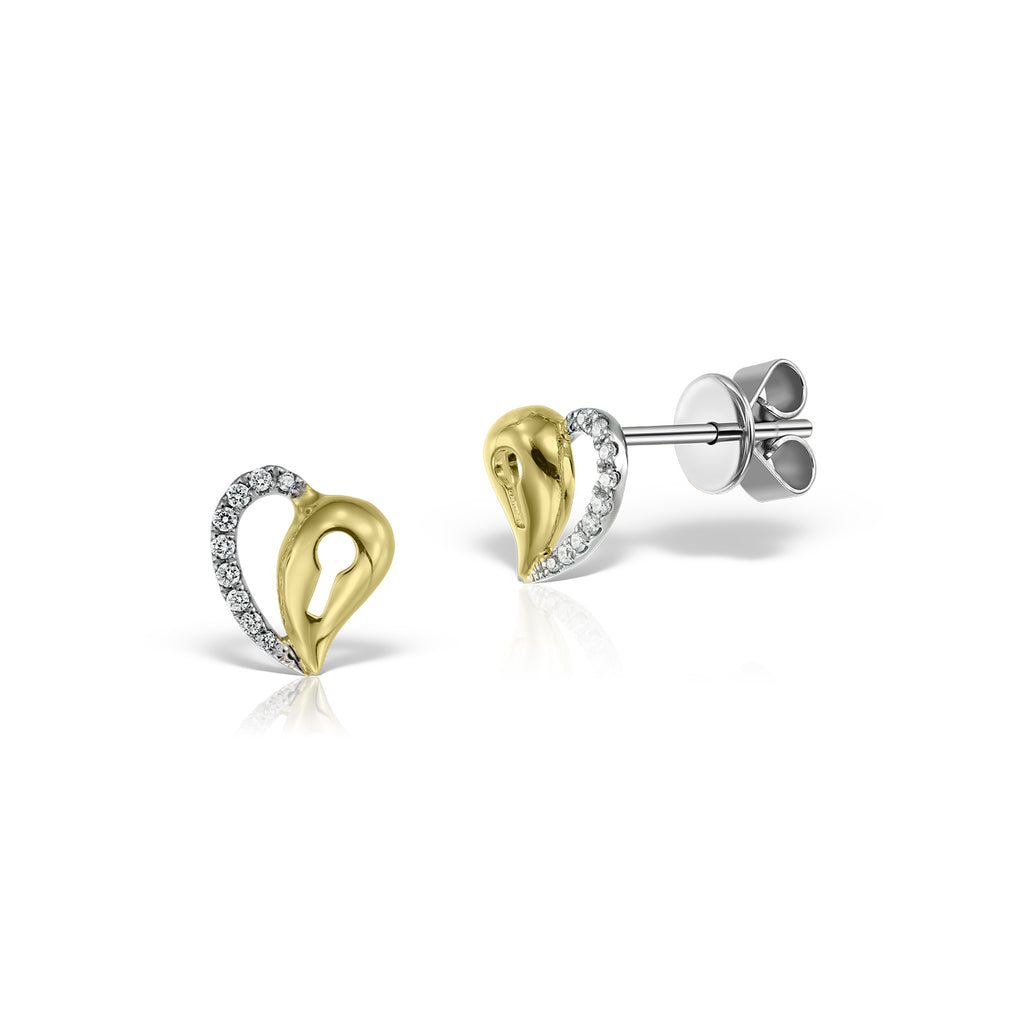 <b>Key of Love</b><br>Earrings in Gold and White Gold with Diamonds - Dita Von Helen