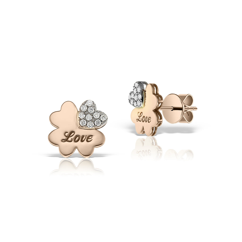 <b>Good Luck Love</b><br>Earrings in White and Rose Gold with Diamonds - Dita Von Helen