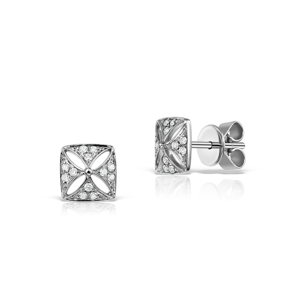 <b>Classic Flower</b><br>Earrings in White Gold with Diamonds - Dita Von Helen